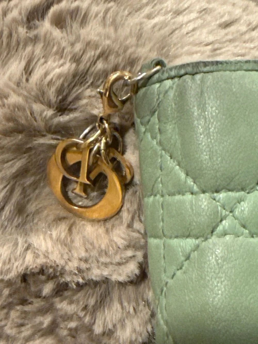 Quilted Mint Green Leather Card Holder with Gold Hardware